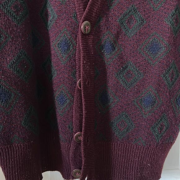 Vintage Burgundy and Green Diamond Knit Vest Size L - Picture 7 of 8